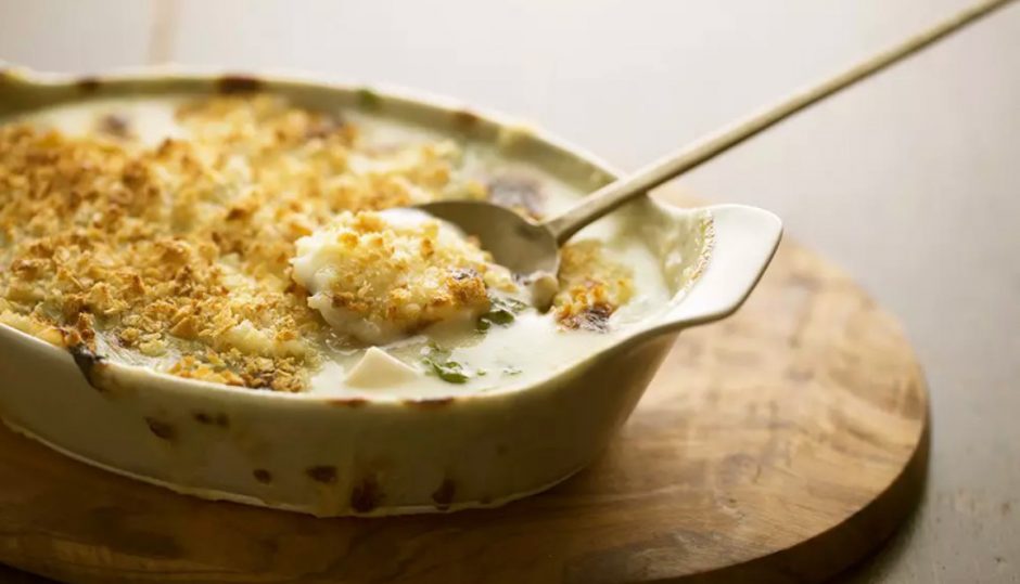 ライスミルクで★菜の花とチキンのグラタン